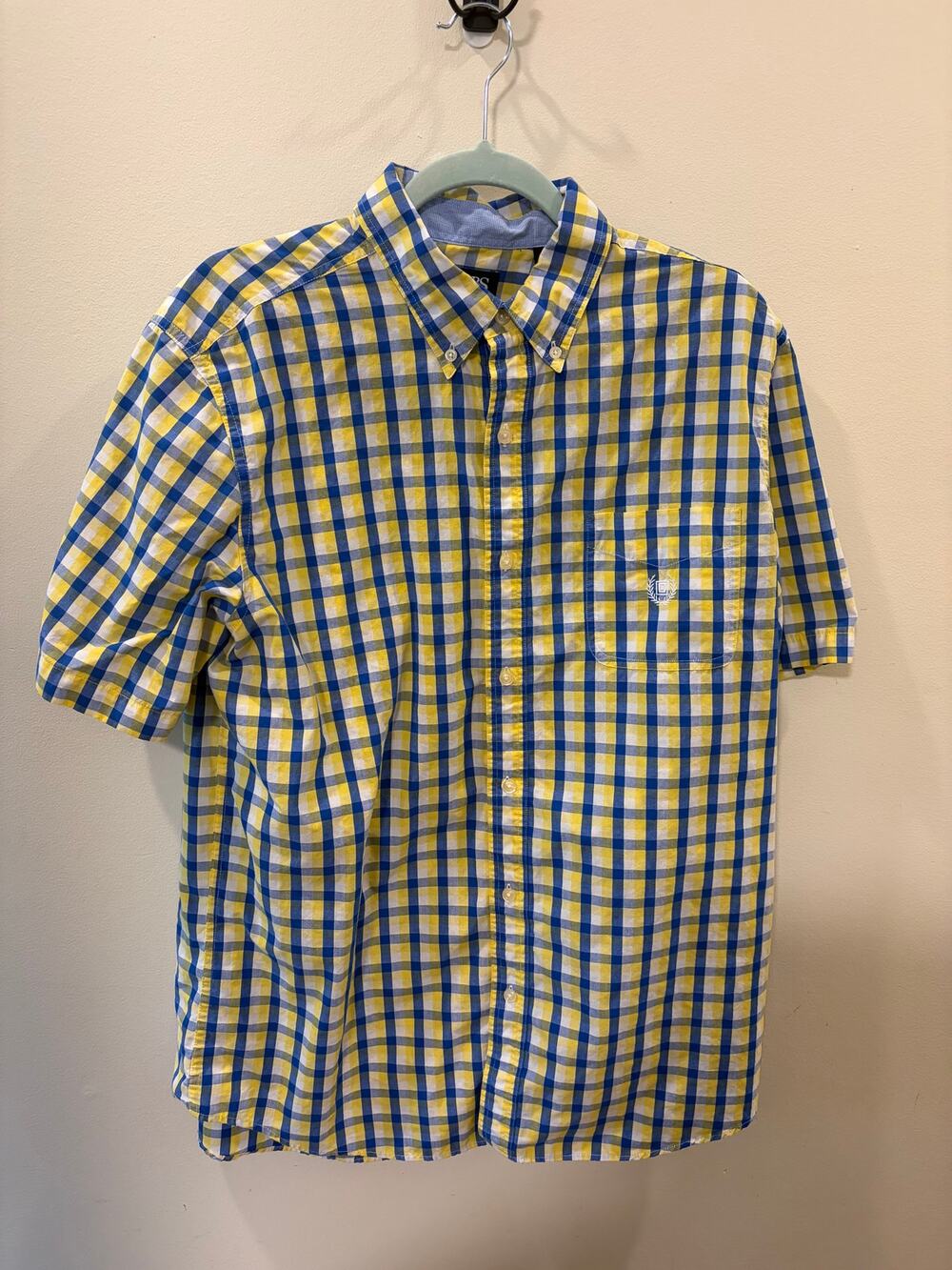 Chaps Easy Care Plaid Short Sleeve Shirt | Yellow & Blue | Size L ☀️
